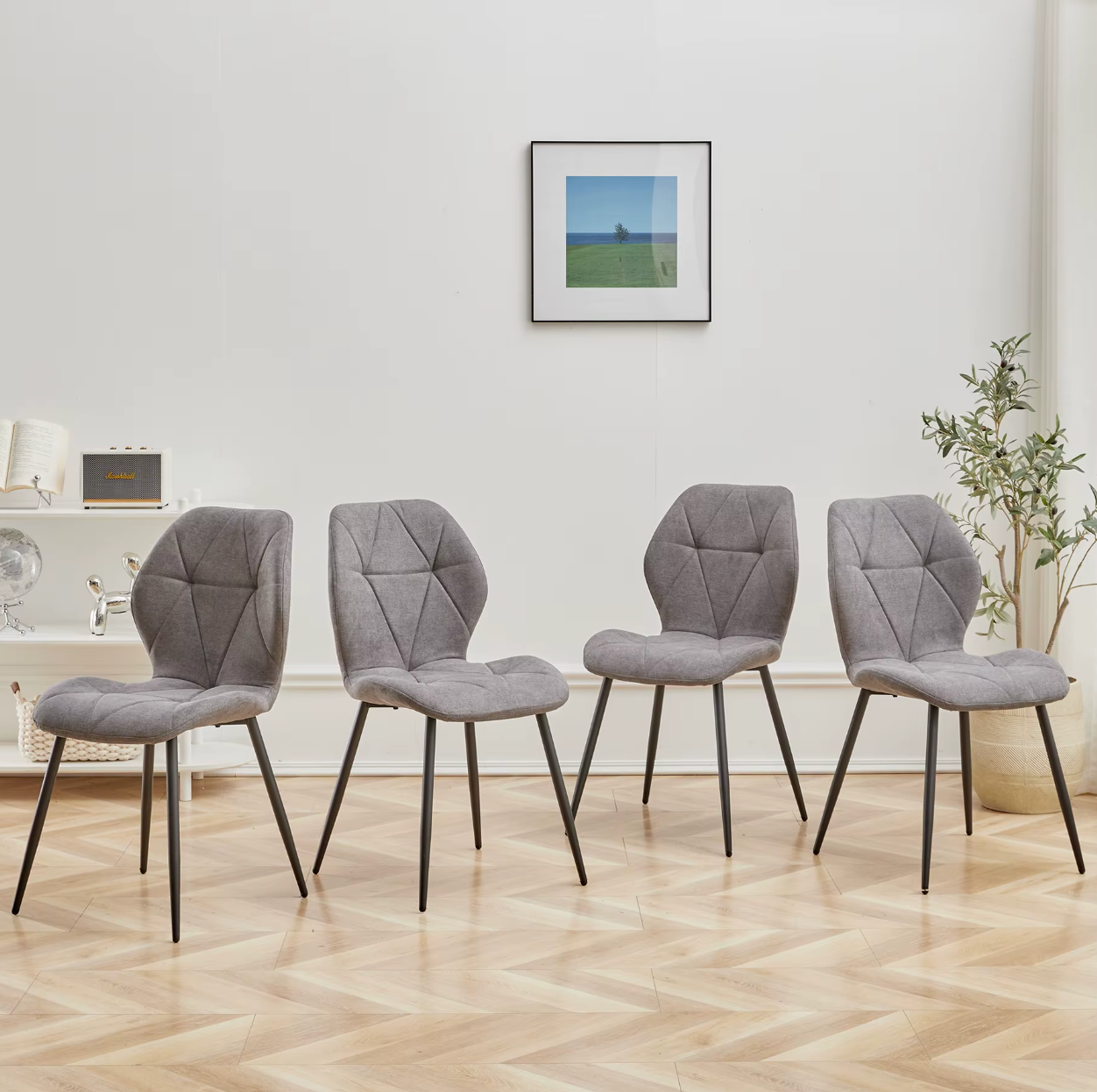 Eetkamerstoelen Set Van 4 Gestoffeerd Fluweel Metaal Modern Scandinavisch Keuken Eettafel Stoelen | Restfield