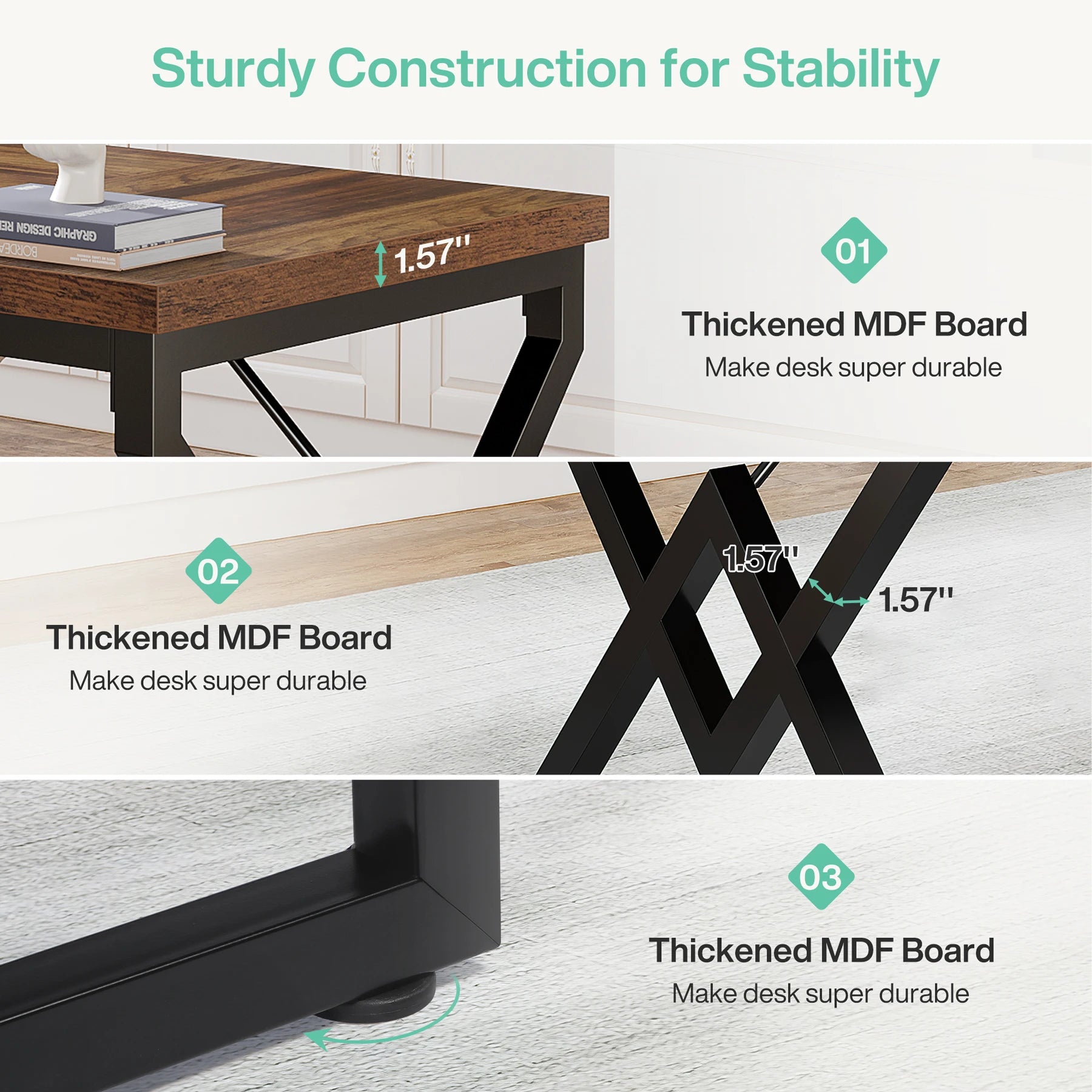 Houten Bureau 160cm Groot Directiebureau Met Dik Tafelblad Metaal Frame | Restfield