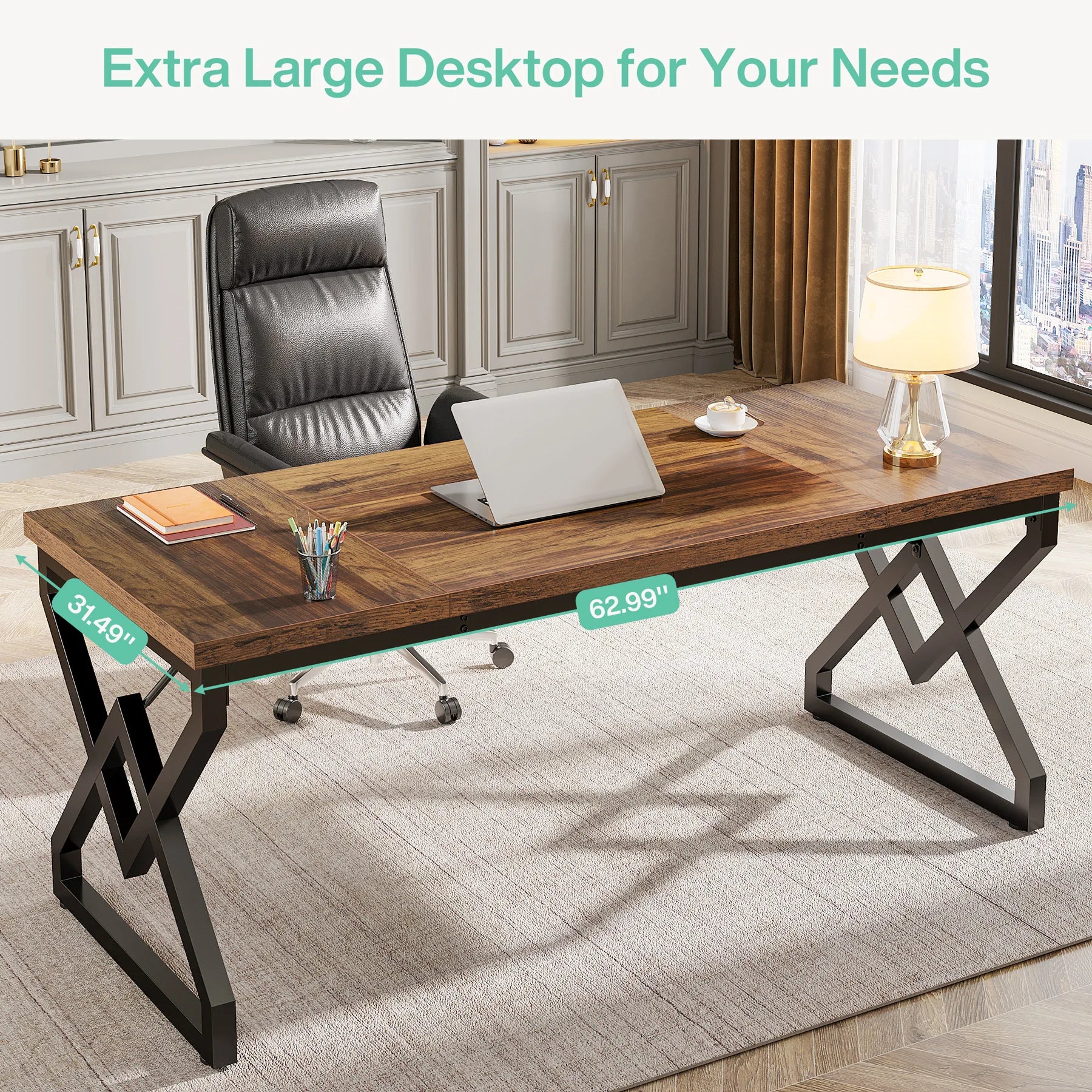 Houten Bureau 160cm Groot Directiebureau Met Dik Tafelblad Metaal Frame | Restfield