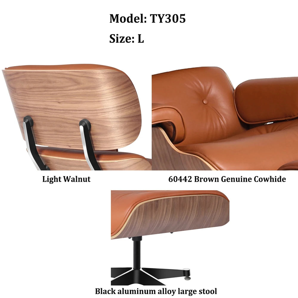Lounge Chair Met Ottoman Klassiek Walnoot Koeienhuid Draaibaar Relaxfauteuil Woonkamer | Restfield