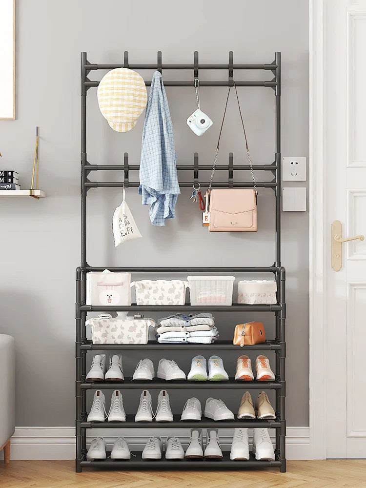 Schoenenrek Met Kapstok Zwart 5 Lagen Staal Hal Organizer | Restfield