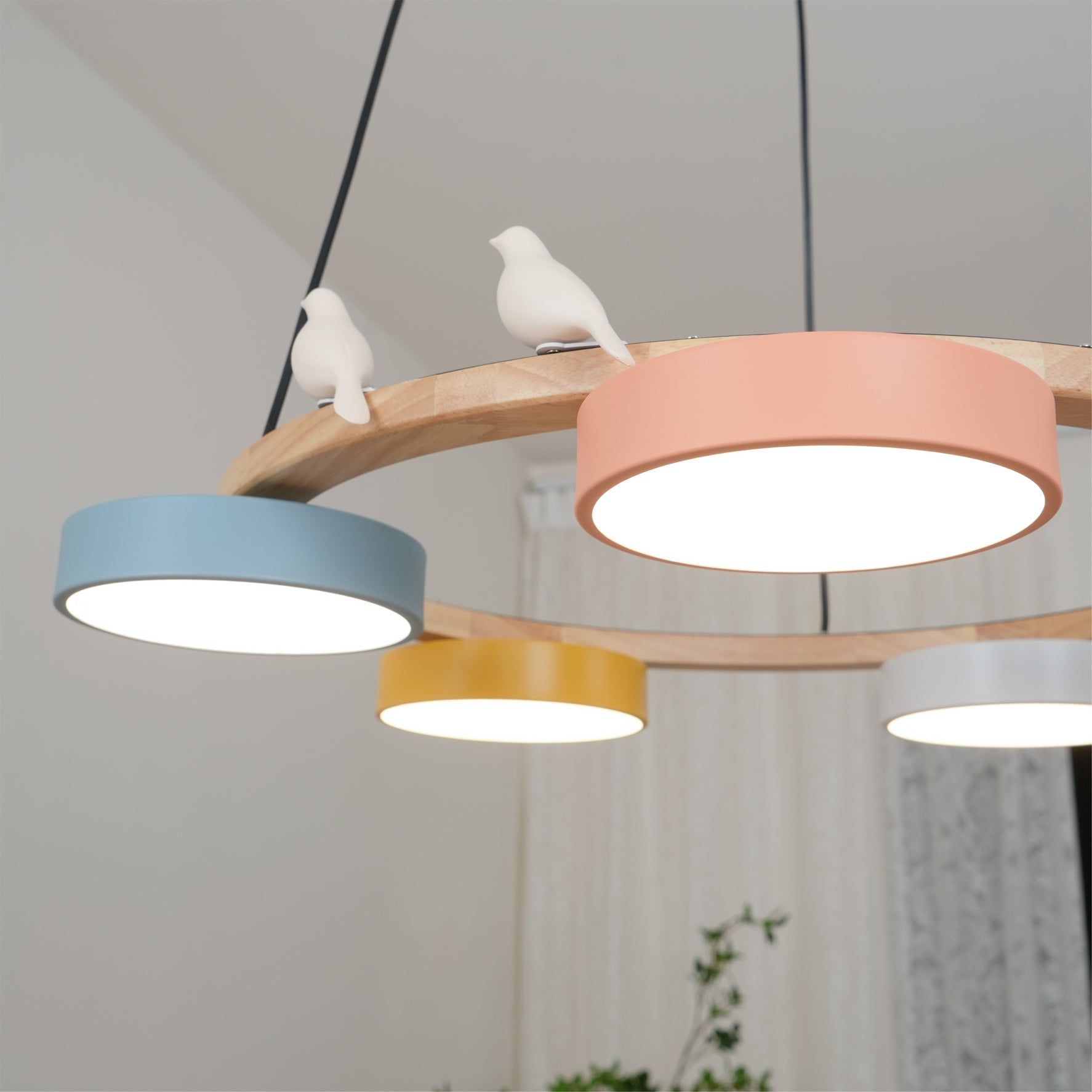 Ronde Hanglamp Met Vogels Houten Ring LED 65cm 72cm | Restfield