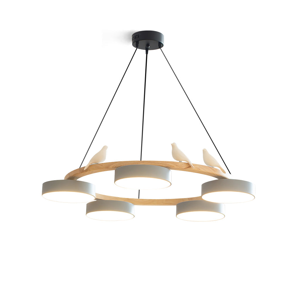 Ronde Hanglamp Met Vogels Houten Ring LED 65cm 72cm | Restfield