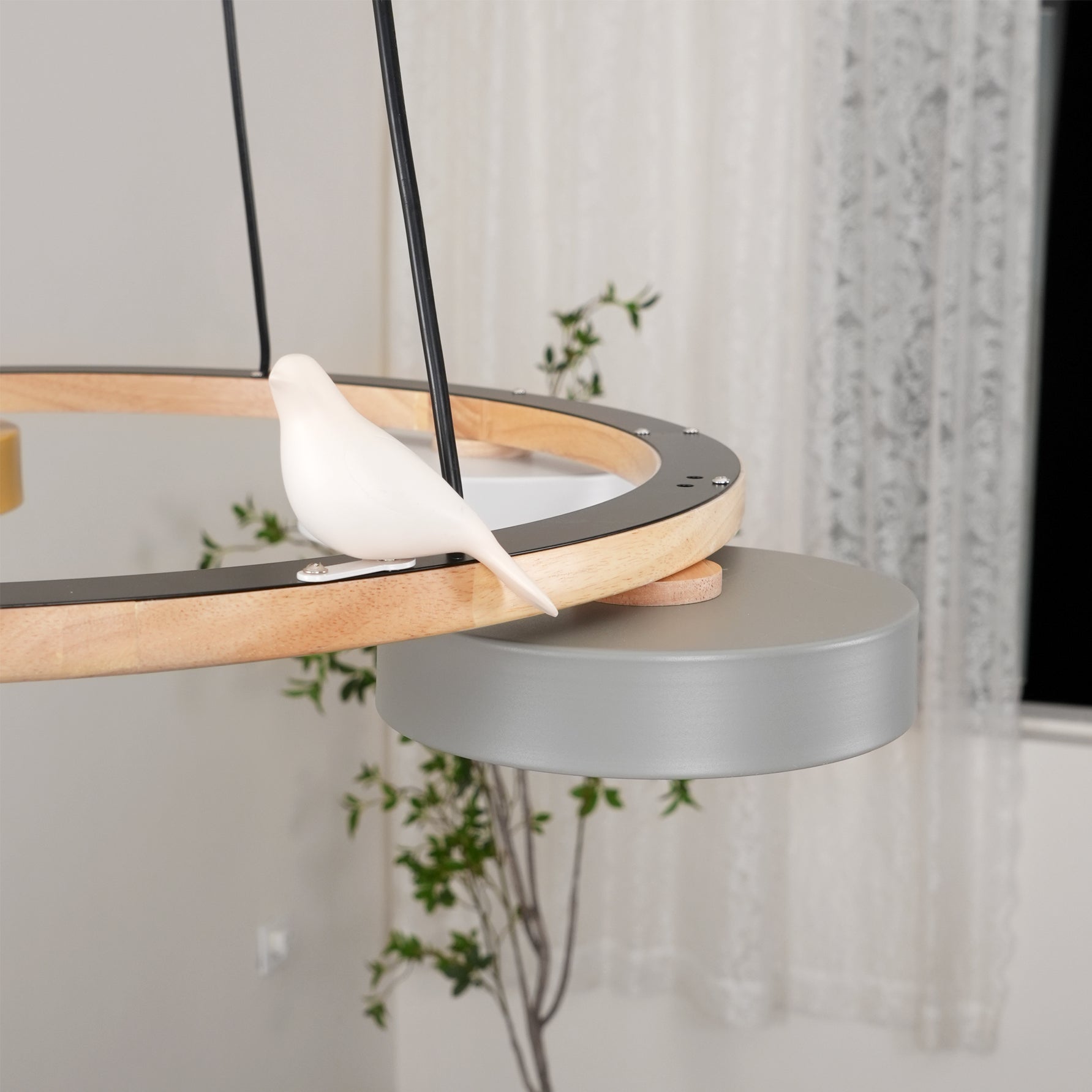Ronde Hanglamp Met Vogels Houten Ring LED 65cm 72cm | Restfield
