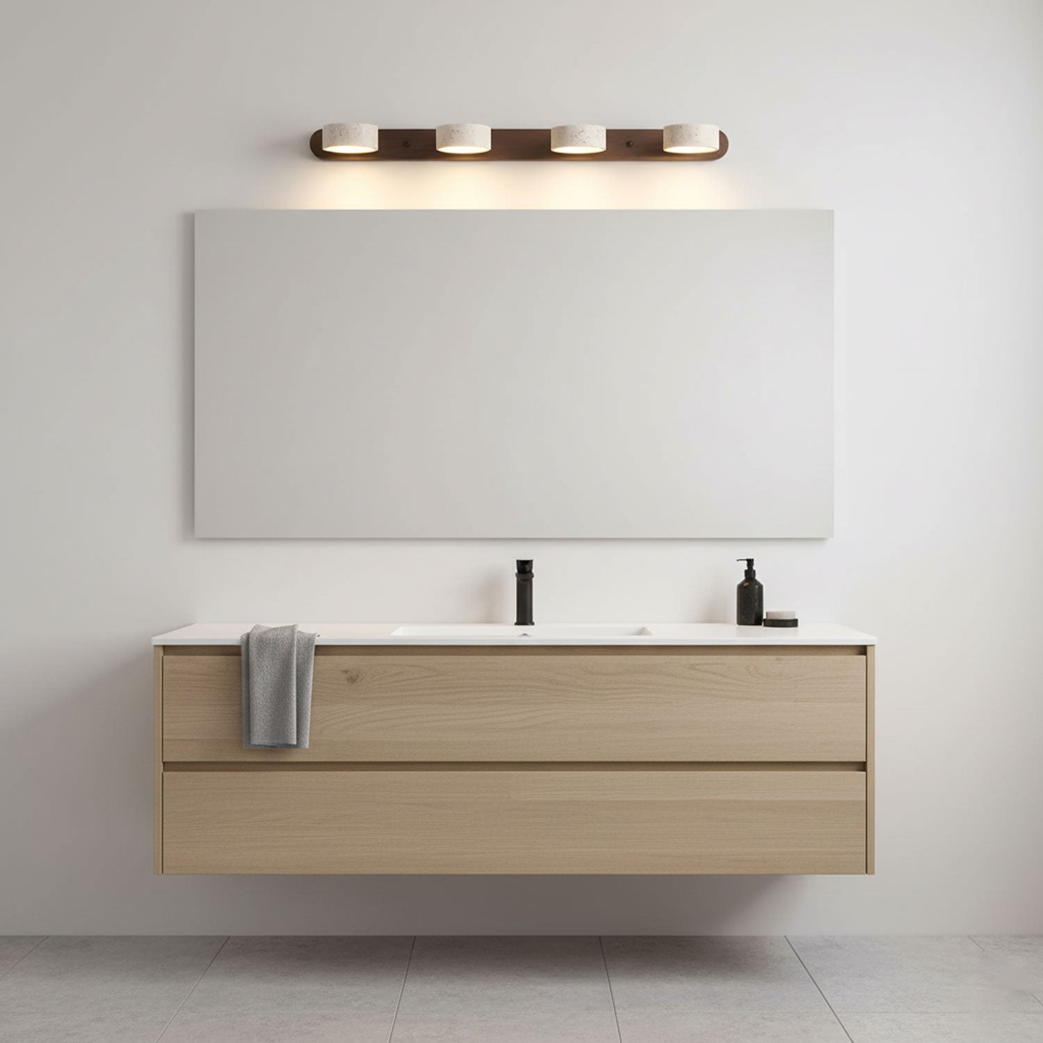 Travertijn Wandlamp Met Houten Basis En Dubbele LED Lichtbron Natuurlijke Steen Design Wandverlichting Voor Slaapkamer Hal En Woonkamer | Restfield