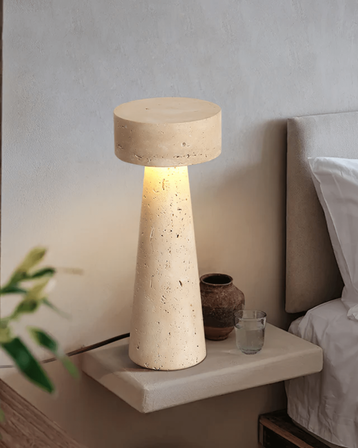 Tafellamp Travertin Natuursteen Kolom Design 30cm Beige Sfeerverlichting | Restfield