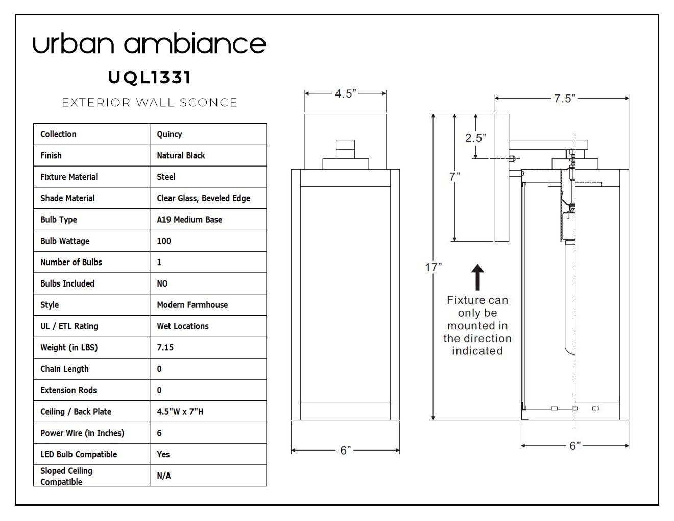 Buitenlamp Wandlamp Zwart Staal Glas 43cm Modern Farmhouse Waterdicht | Restfield