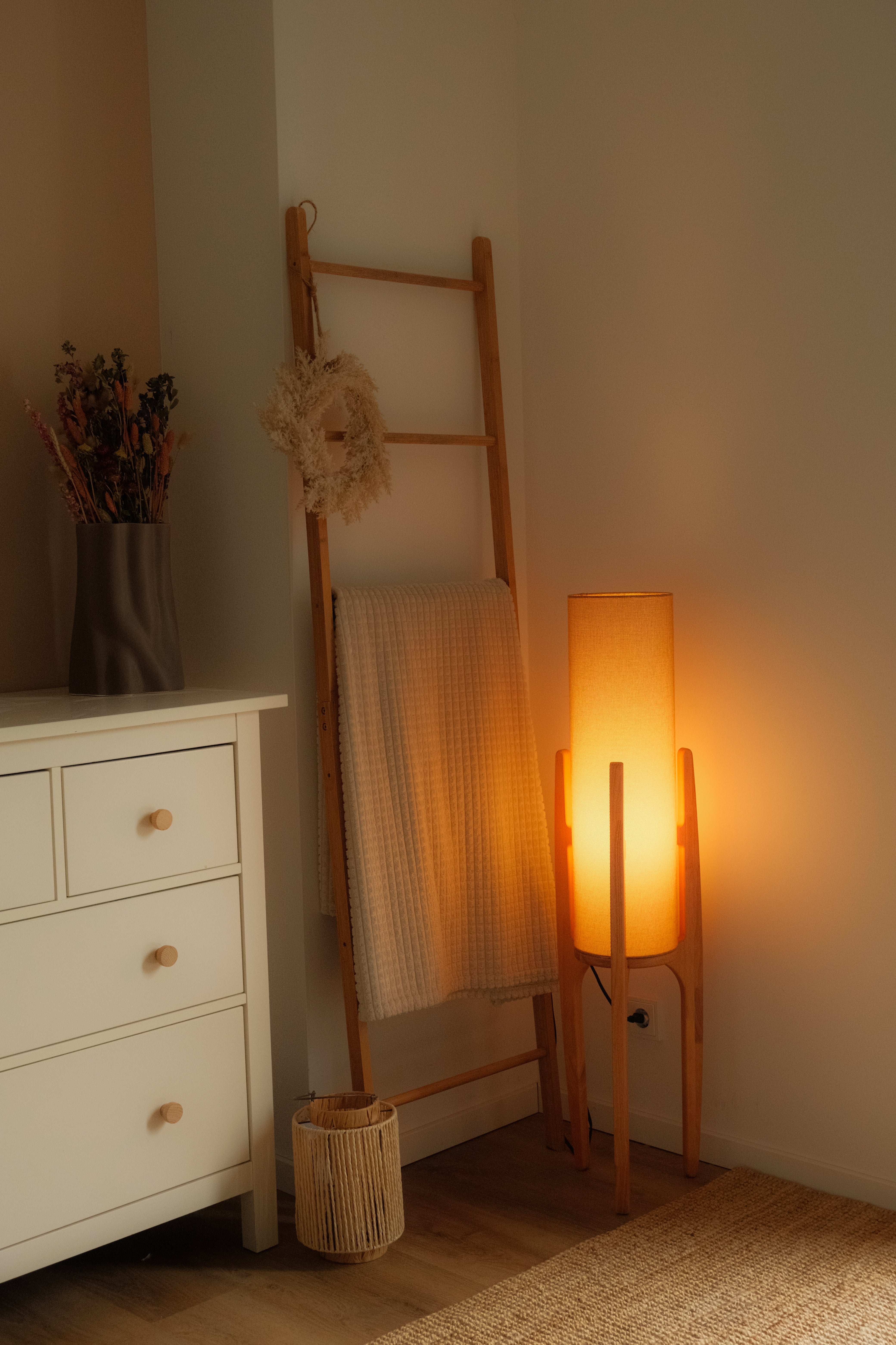 Zen Staande Lamp Met Linnen Kap En Natuurlijk Houten Frame | Restfield