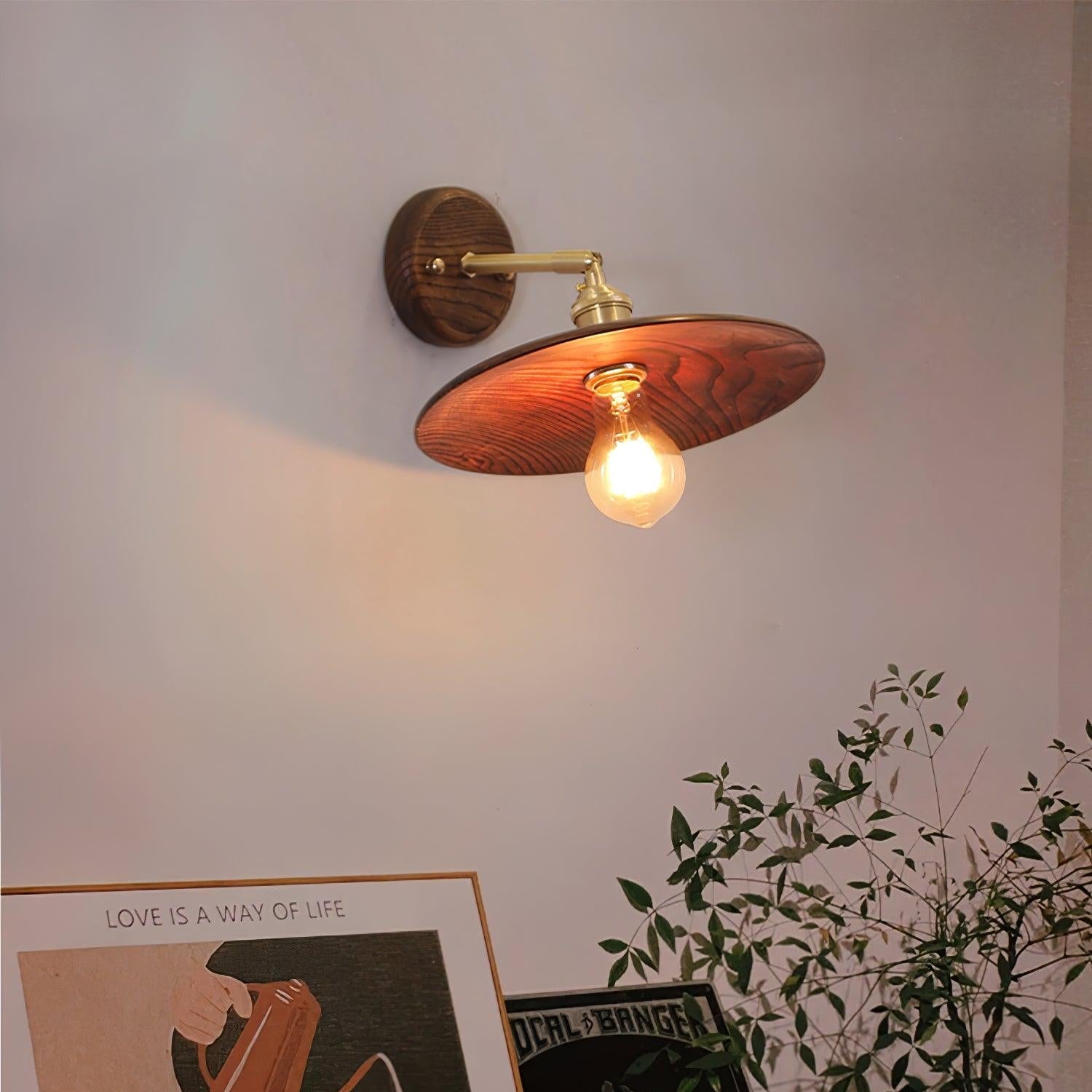 Wandlamp Walnotenhout Messing E27 20cm Rond Woonkamer Slaapkamer Gang Japandi