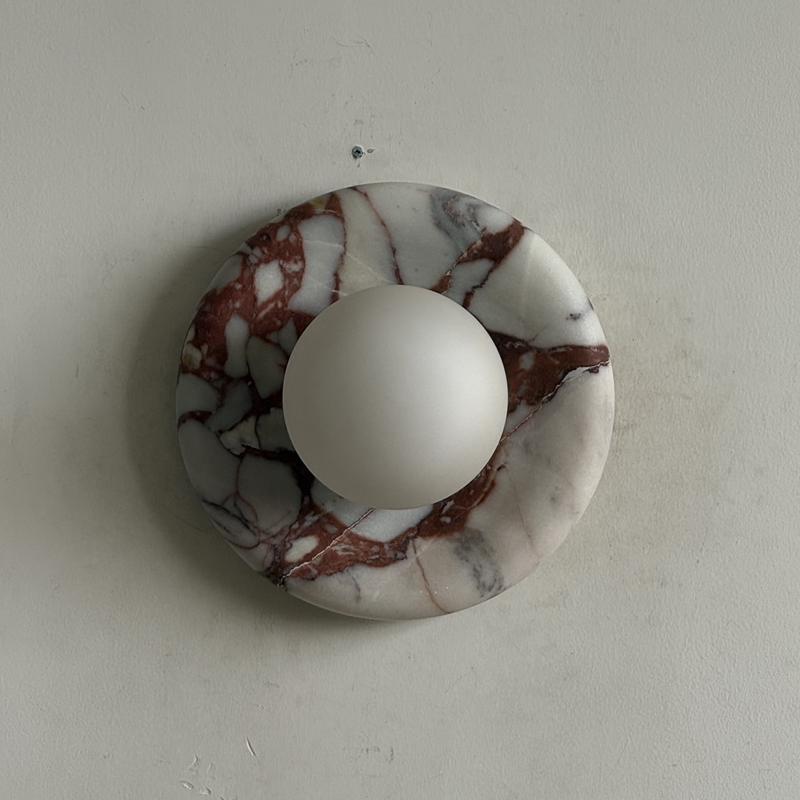 Ronde Design Wandlamp Met Marmeren Achterplaat En Glazen Bol Voor Hal En Slaapkamer | Restfield