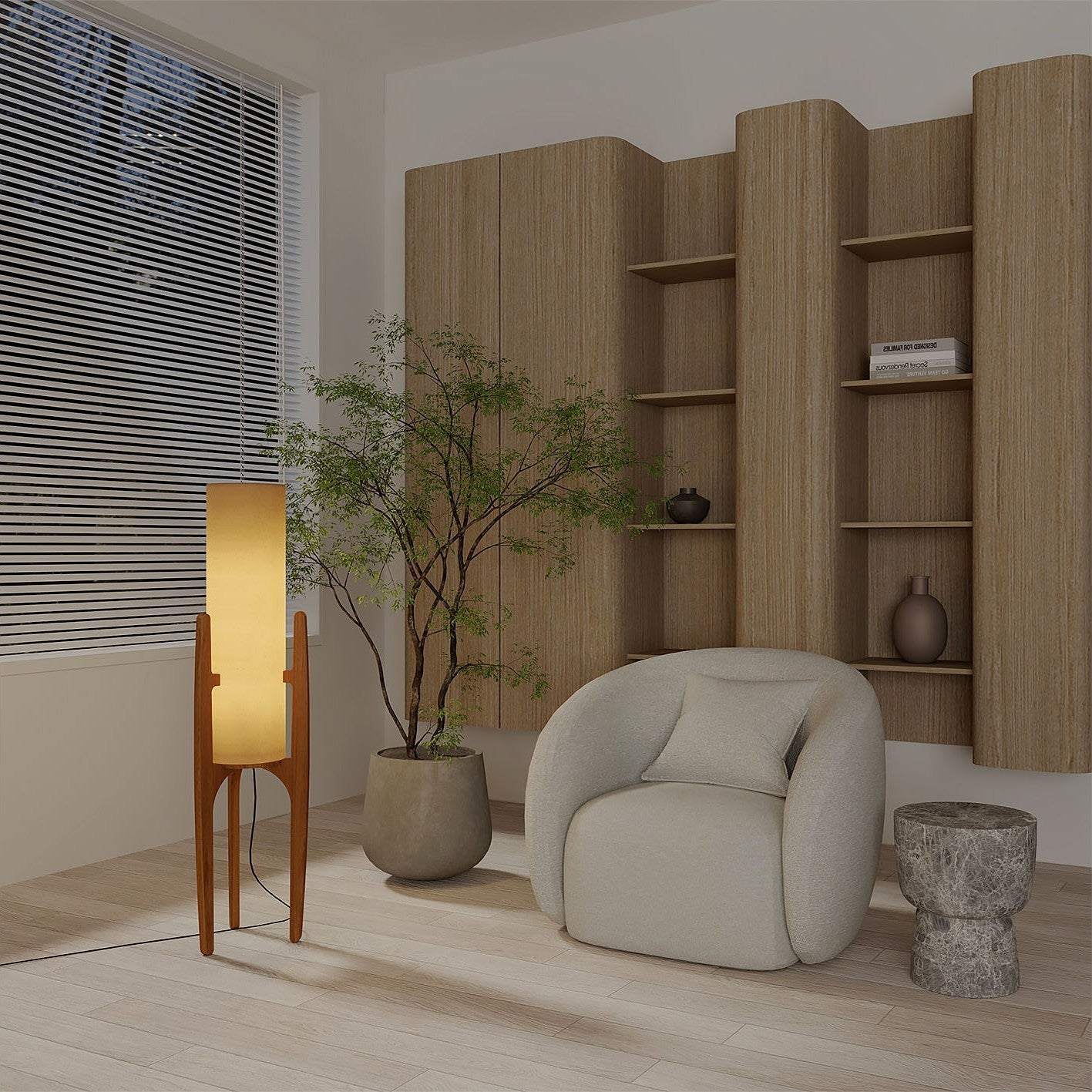Zen Staande Lamp Met Linnen Kap En Natuurlijk Houten Frame | Restfield