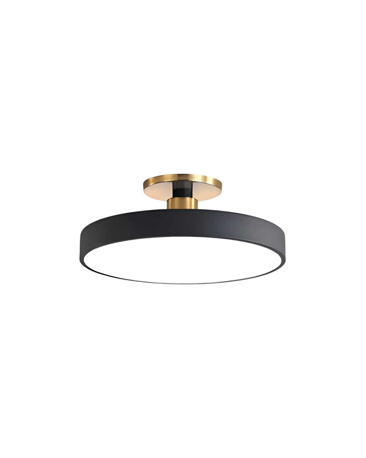 Moderne ronde plafondlamp met goud detail en acryl diffuser – minimalistische semi flush design verlichting voor woonkamer en slaapkamer | Restfield