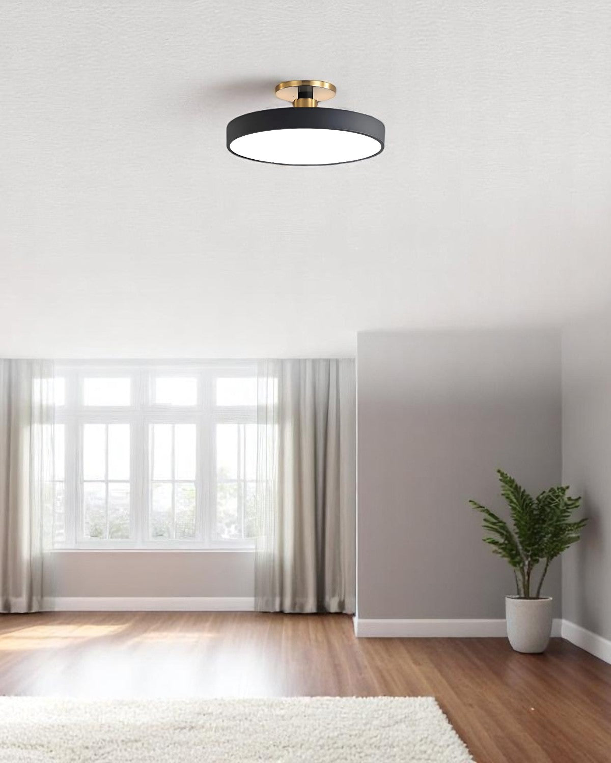 Moderne ronde plafondlamp met goud detail en acryl diffuser – minimalistische semi flush design verlichting voor woonkamer en slaapkamer | Restfield