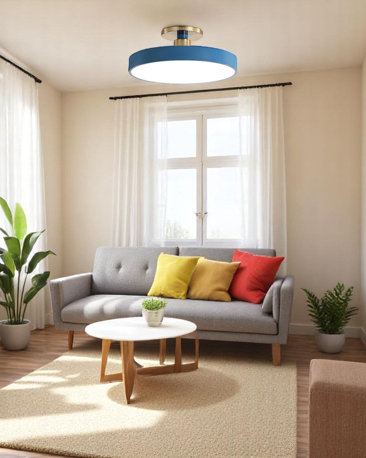 Moderne ronde plafondlamp met goud detail en acryl diffuser – minimalistische semi flush design verlichting voor woonkamer en slaapkamer | Restfield