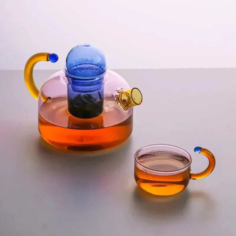 Restfield | Borosilicaat Glazen Theepot met Kopjes – Design Theeset van Hittebestendig Glas