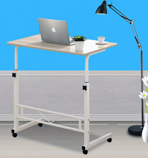 Verstelbare Laptoptafel Op Wielen Wit Staal Hout Hoogte Instelbaar Sofa Bijzettafel | Restfield