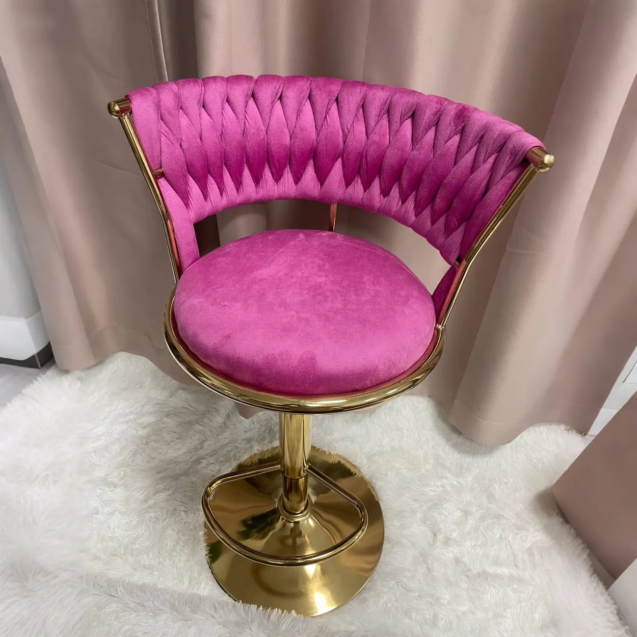 Verstelbare Draaibare Barkruk met Goudkleurig Onderstel en Ronde Zitting – Luxe Glam Design Barstoel voor Keukeneiland en Thuisbar | Restfield