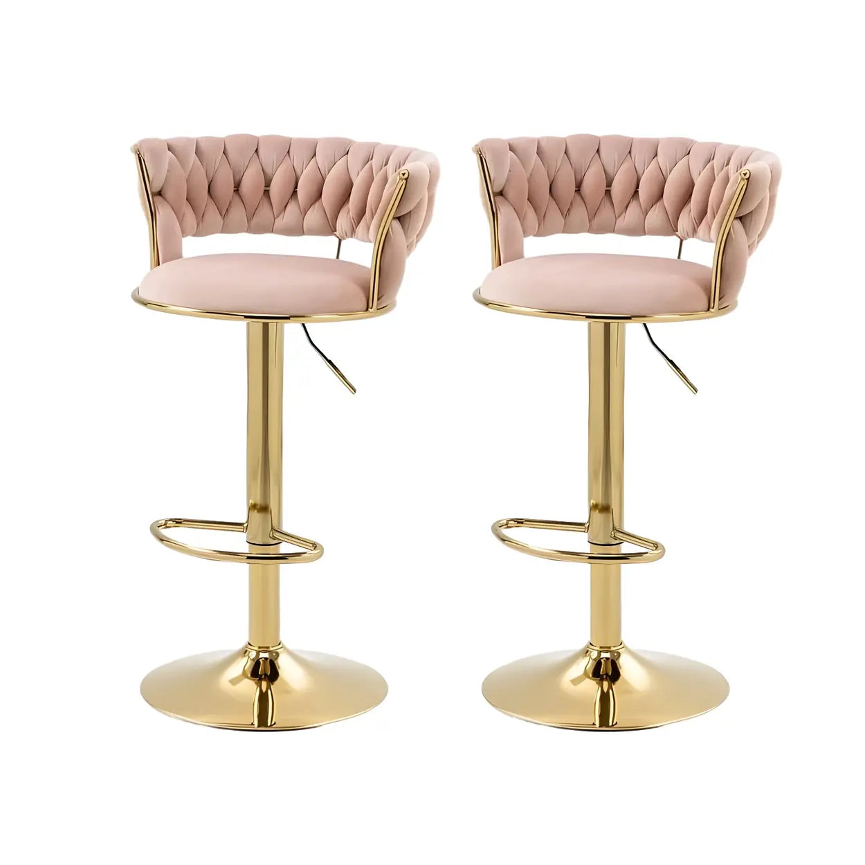 Verstelbare Draaibare Barkruk met Goudkleurig Onderstel en Ronde Zitting – Luxe Glam Design Barstoel voor Keukeneiland en Thuisbar | Restfield