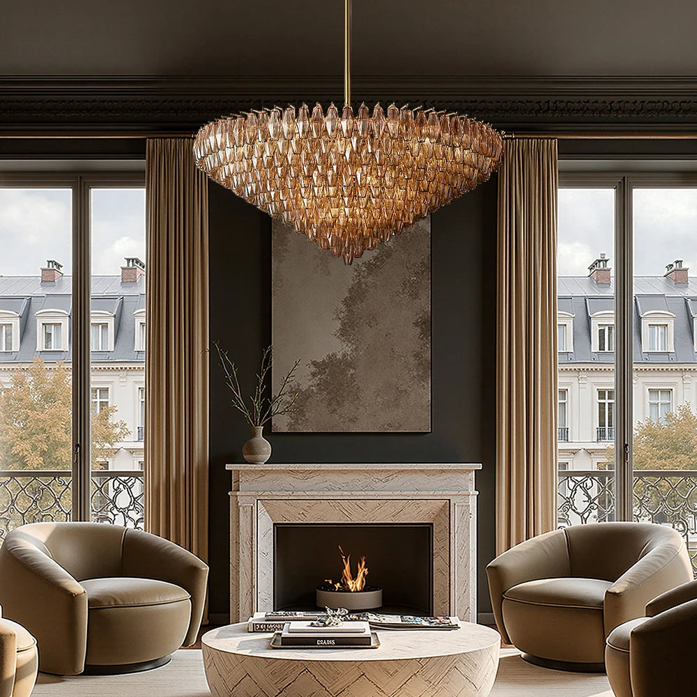 Glazen Kroonluchter Rond Gelaagd Glas Prisma E12 Messing Zwart Nikkel Eetkamer Luxe | Restfield