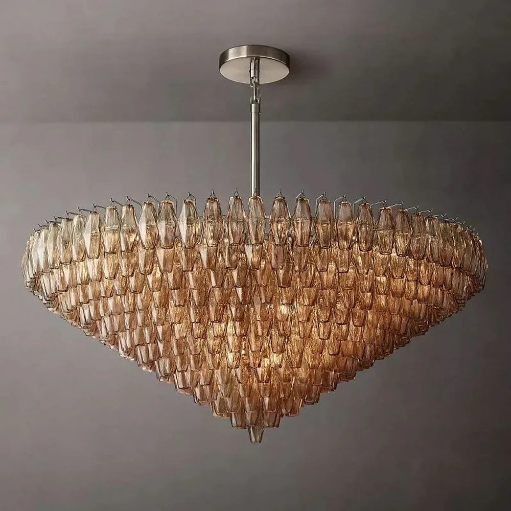 Glazen Kroonluchter Rond Gelaagd Glas Prisma E12 Messing Zwart Nikkel Eetkamer Luxe | Restfield