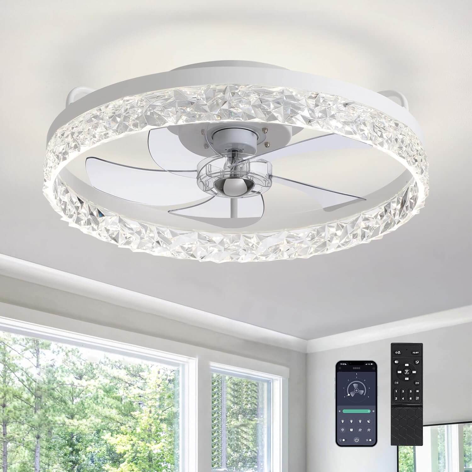 Plafondventilator met Verlichting Rond LED Dimbaar Afstandsbediening Zwart Goud Wit Modern | Restfield