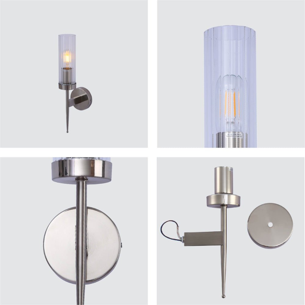 Wandlamp Geribbeld Glas Vintage Art Deco E27 Goud Chroom Nikkel Zwart Dimbaar Cilinder | Restfield