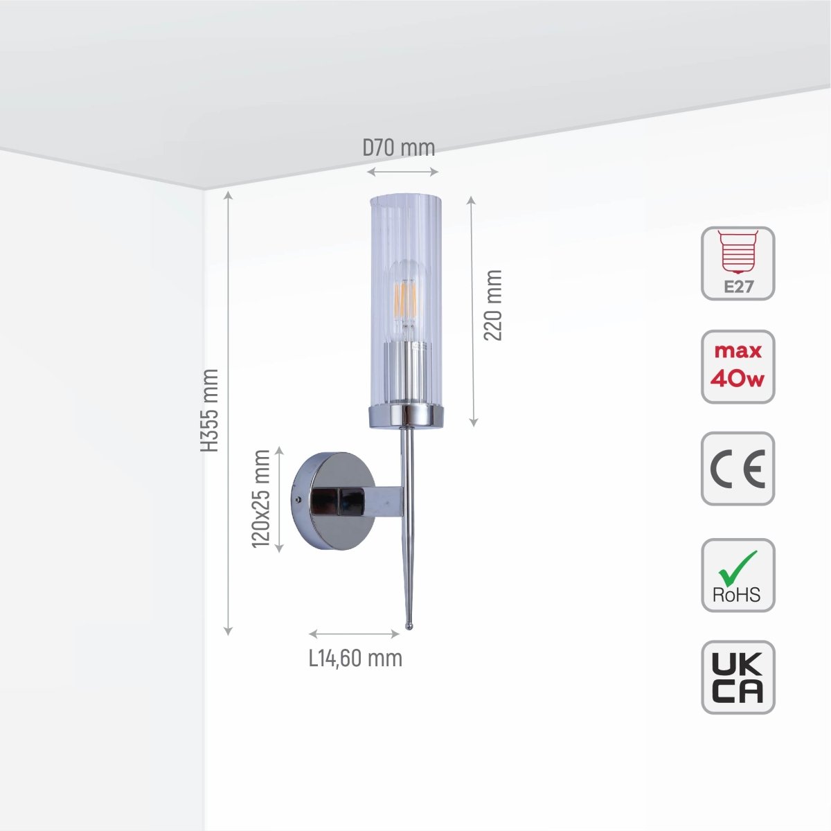 Wandlamp Geribbeld Glas Vintage Art Deco E27 Goud Chroom Nikkel Zwart Dimbaar Cilinder | Restfield