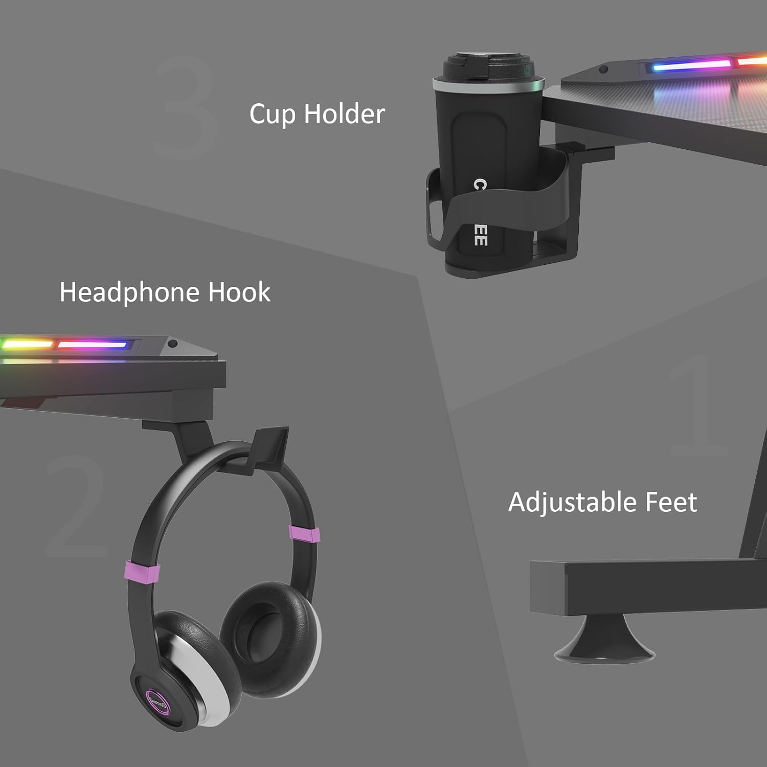 Gaming Bureau met RGB LED Verlichting 120x60 cm – Carbon Fiber Look met Z Frame en Accessoires | Restfield