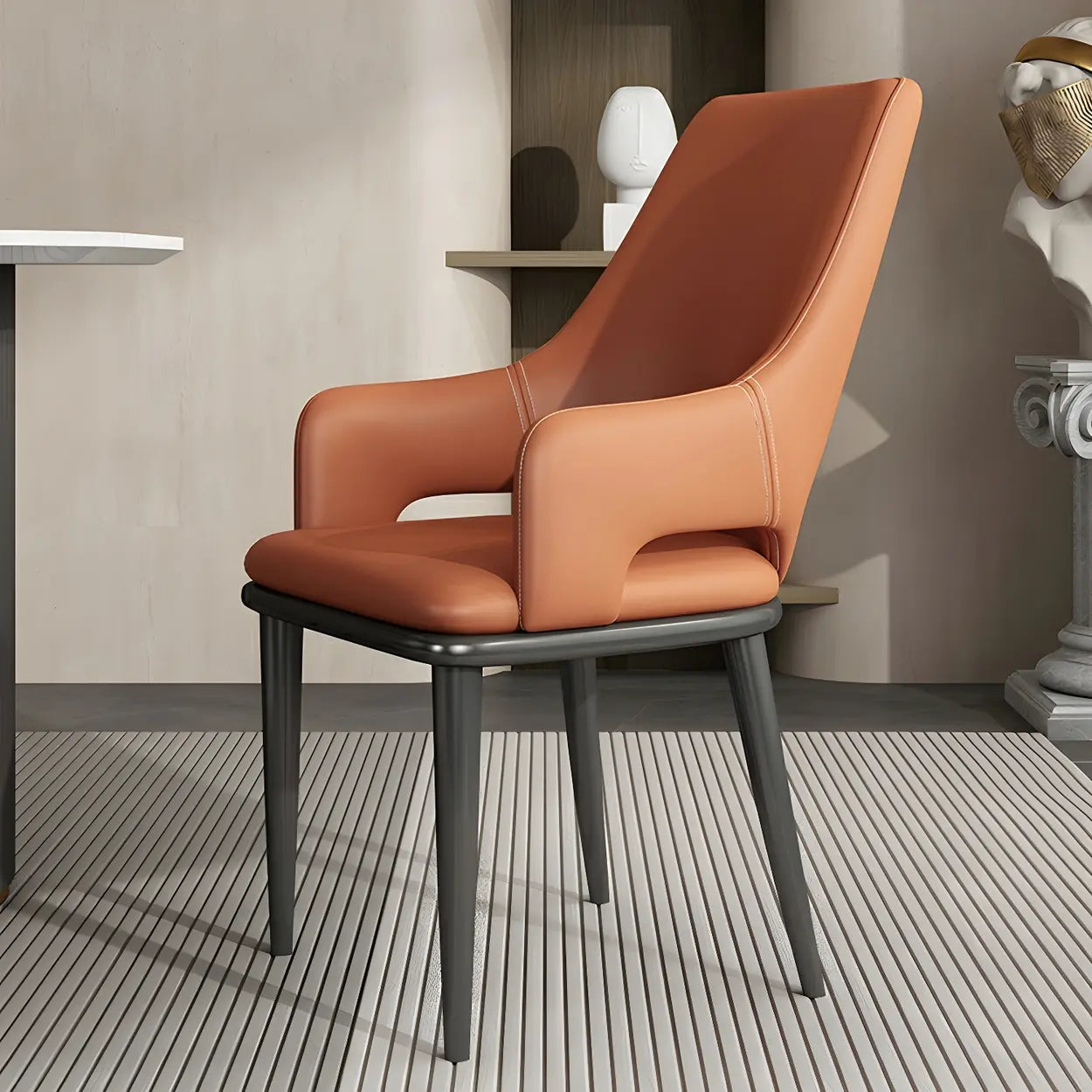 Moderne Eetkamerstoel met Armleuningen in Kunstleer en Zwart Metalen Onderstel – Comfortabele Design Stoel voor Eetkamer of Kantoor | Restfield