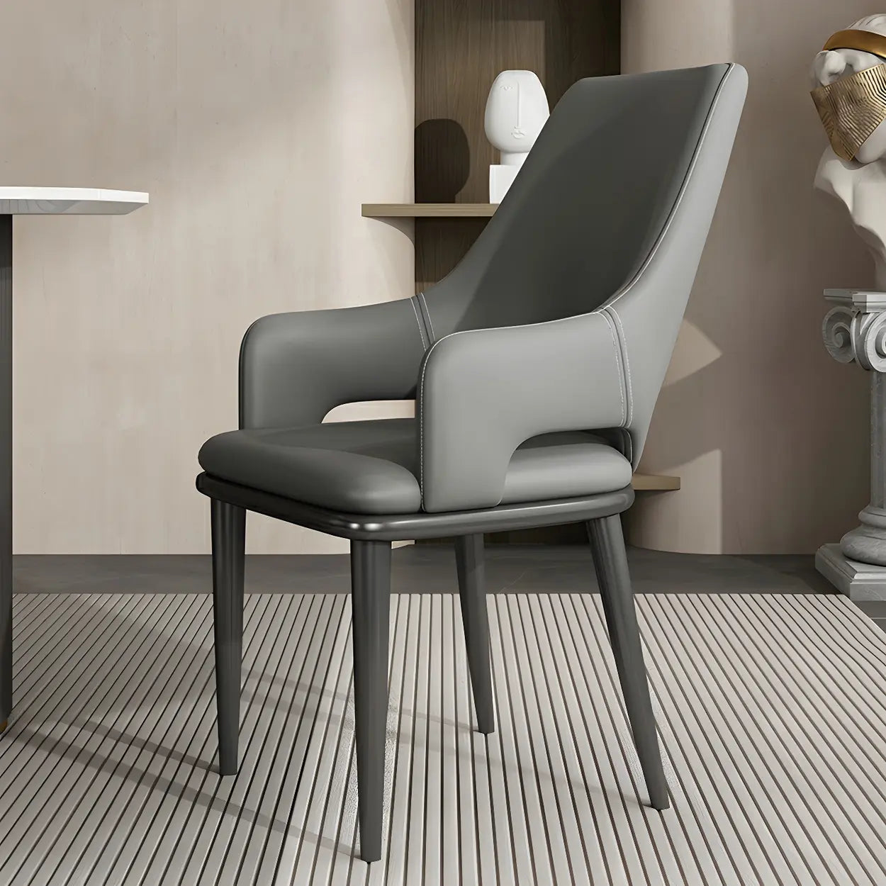 Moderne Eetkamerstoel met Armleuningen in Kunstleer en Zwart Metalen Onderstel – Comfortabele Design Stoel voor Eetkamer of Kantoor | Restfield