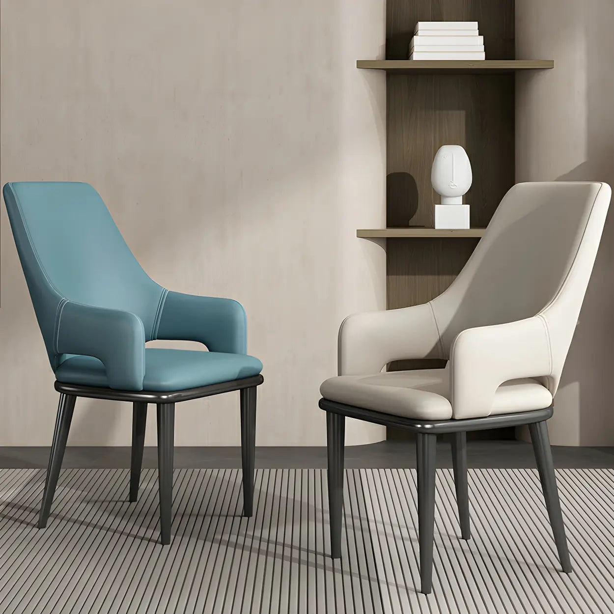 Moderne Eetkamerstoel met Armleuningen in Kunstleer en Zwart Metalen Onderstel – Comfortabele Design Stoel voor Eetkamer of Kantoor | Restfield