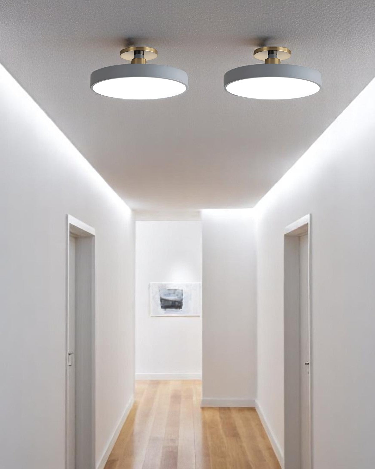 Moderne ronde plafondlamp met goud detail en acryl diffuser – minimalistische semi flush design verlichting voor woonkamer en slaapkamer | Restfield