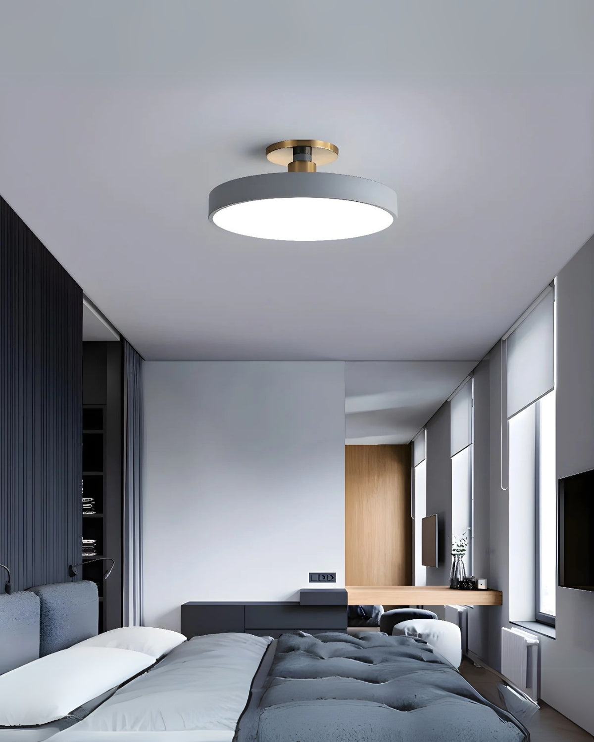 Moderne ronde plafondlamp met goud detail en acryl diffuser – minimalistische semi flush design verlichting voor woonkamer en slaapkamer | Restfield