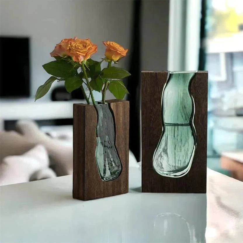 Houten Vaas Met Glazen Inzet Voor Bloemen En Woondecoratie | Restfield