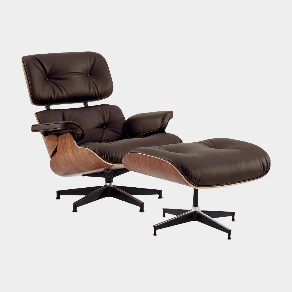 Lounge Chair Met Ottoman Echt Leer Zwart Ergonomisch Hout | Restfield