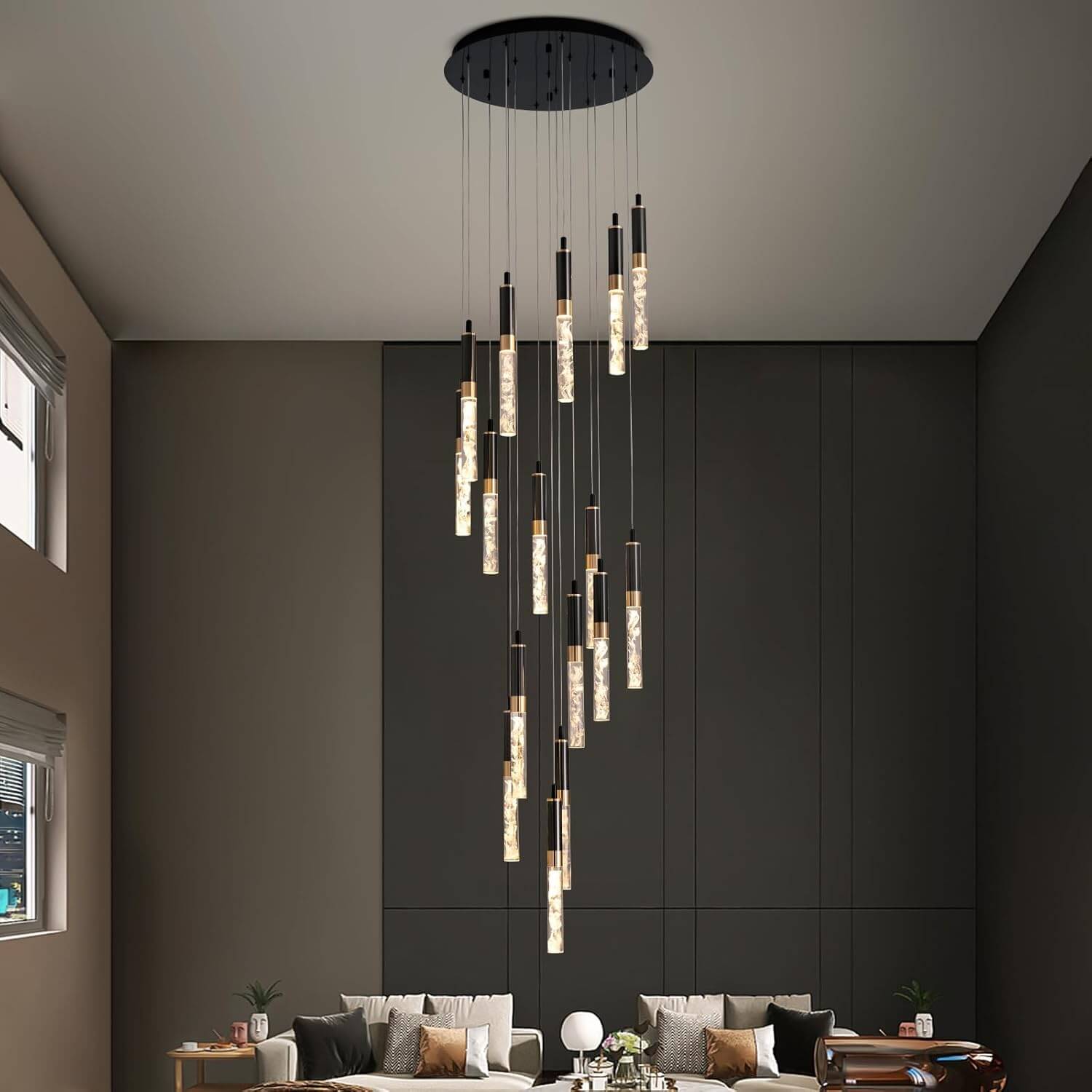 Kristallen Trap Kroonluchter Zwart K9 Crystal 300cm LED Modern Hoog Plafond