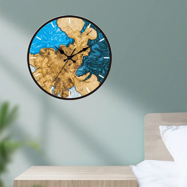 Wandklok Transparant Hout Epoxy Resin Romeinse Cijfers Stil Uurwerk Modern Woonkamer Slaapkamer | Restfield