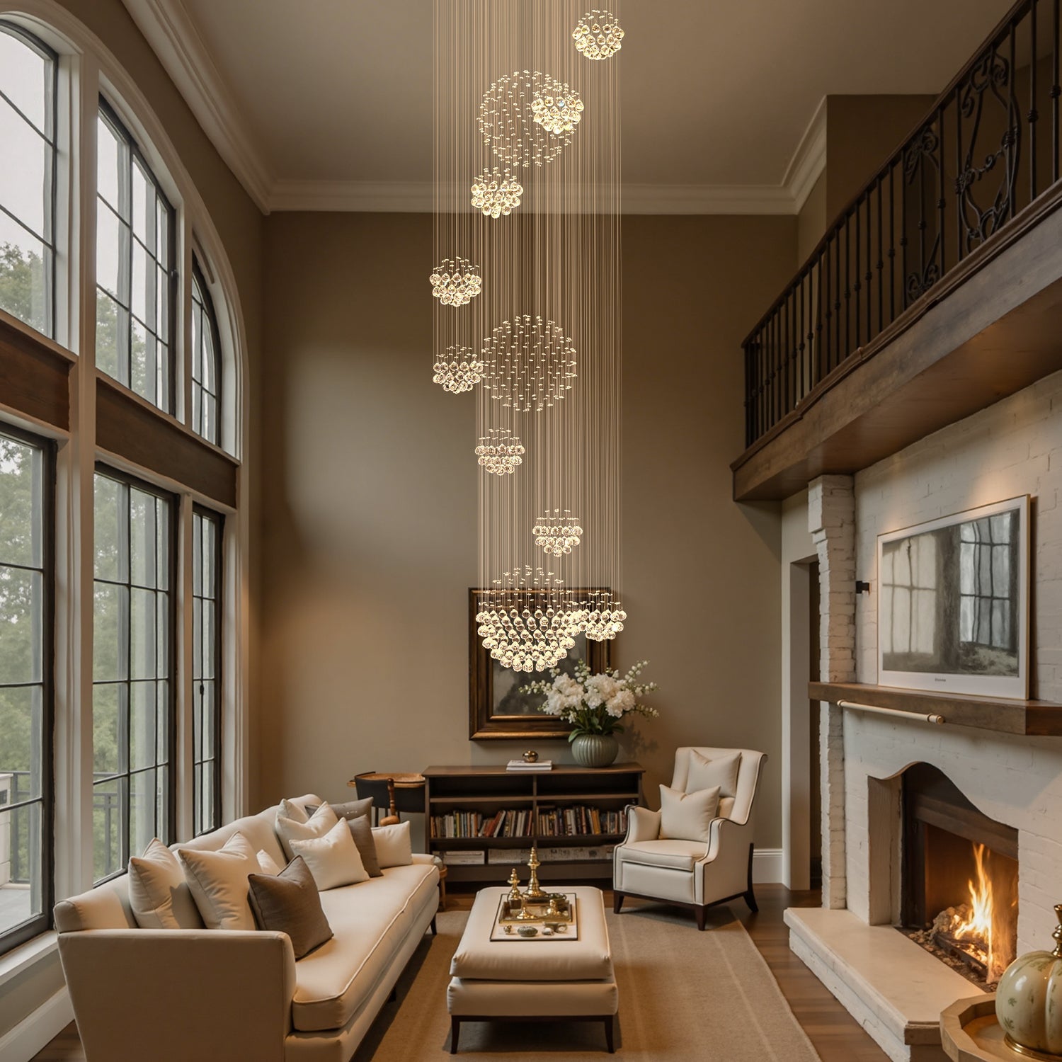 Kristallen Kroonluchter Rond Meerdere Ringen Regendruppel Chroom GU10 Trap Entreehal Groot | Restfield