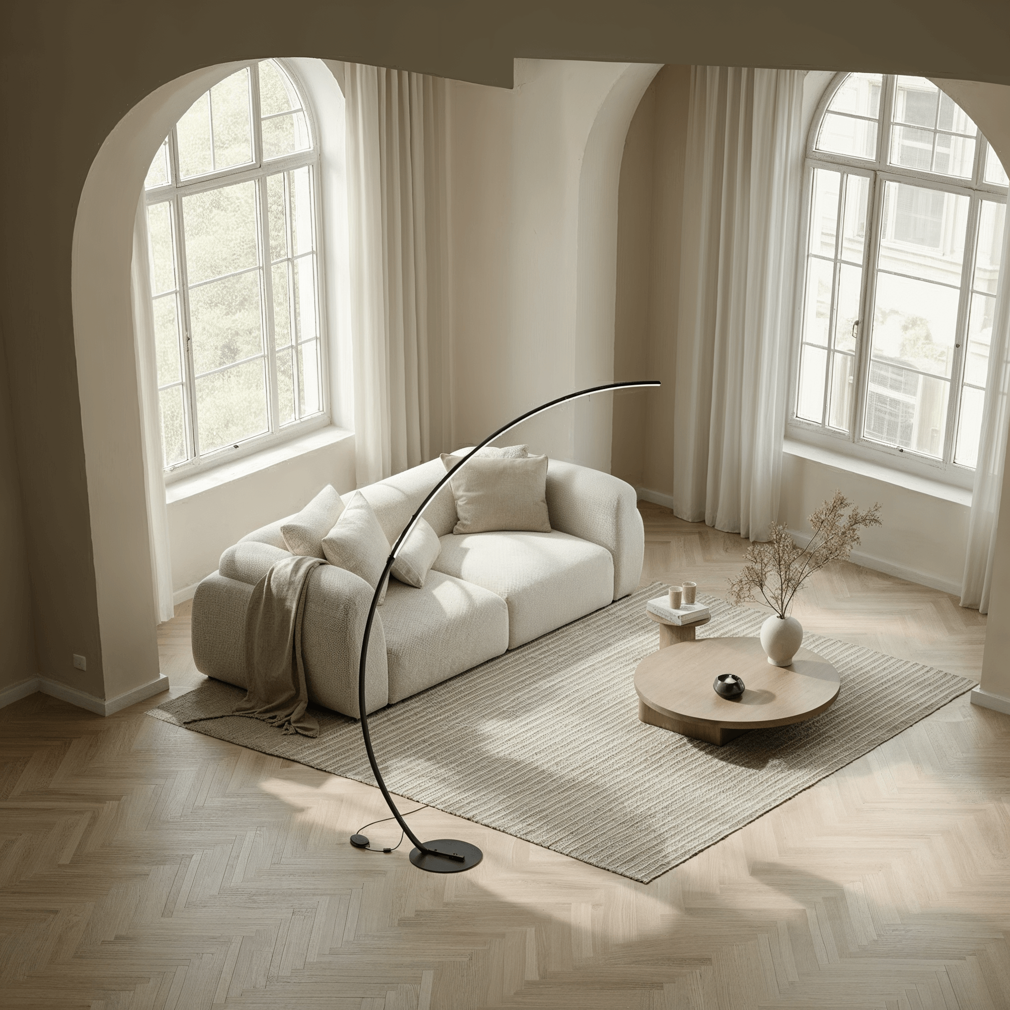 LED Vloerlamp Booglamp Zwart Wit Dimbaar 170cm Modern Design | Restfield