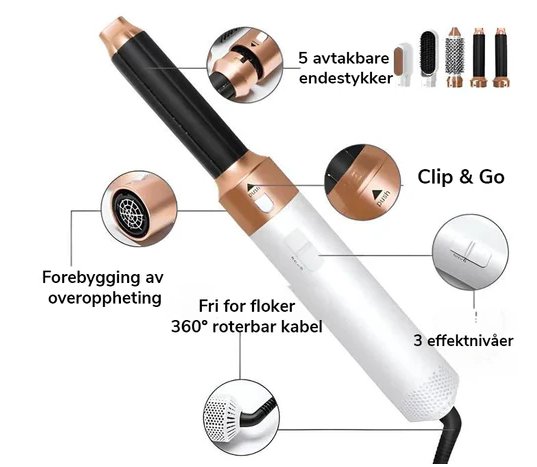 Professionele 5-in-1 airstyler met opzetstukken en luchttechnologie voor drogen, krullen, volume en glad haar | Restfield
