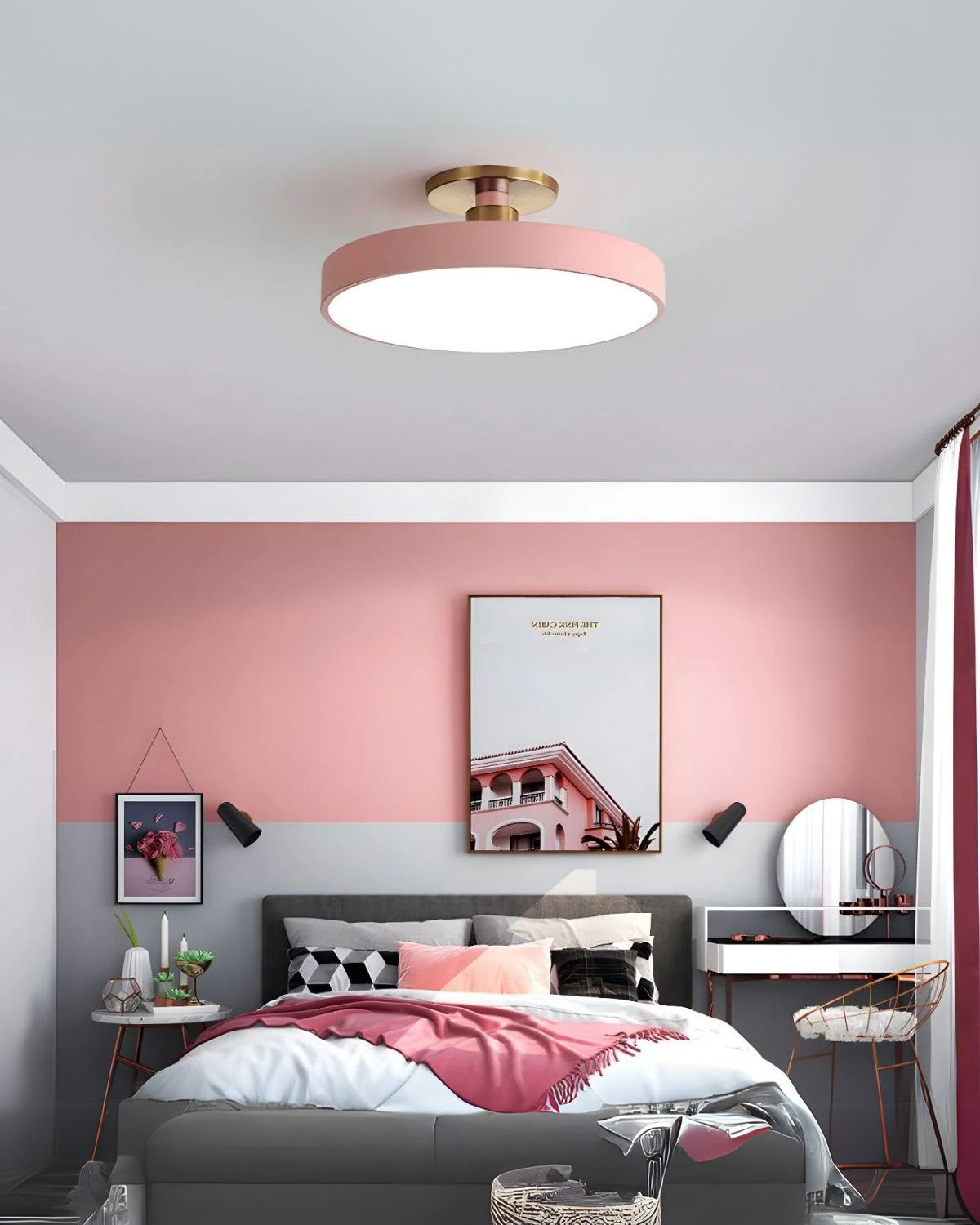 Moderne ronde plafondlamp met goud detail en acryl diffuser – minimalistische semi flush design verlichting voor woonkamer en slaapkamer | Restfield