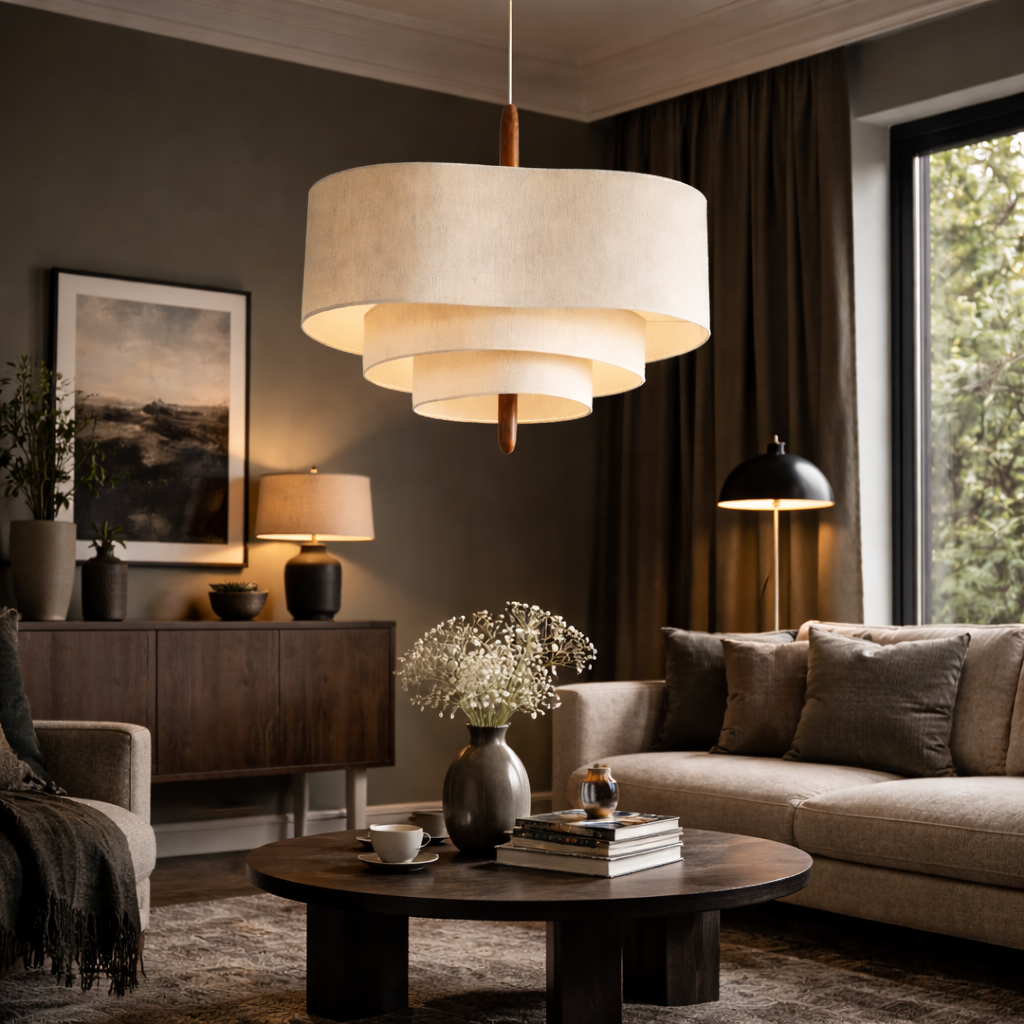 Stoffen Hanglamp voor Woonkamer & Eettafel | Design Plafondlamp in Japandi Stijl