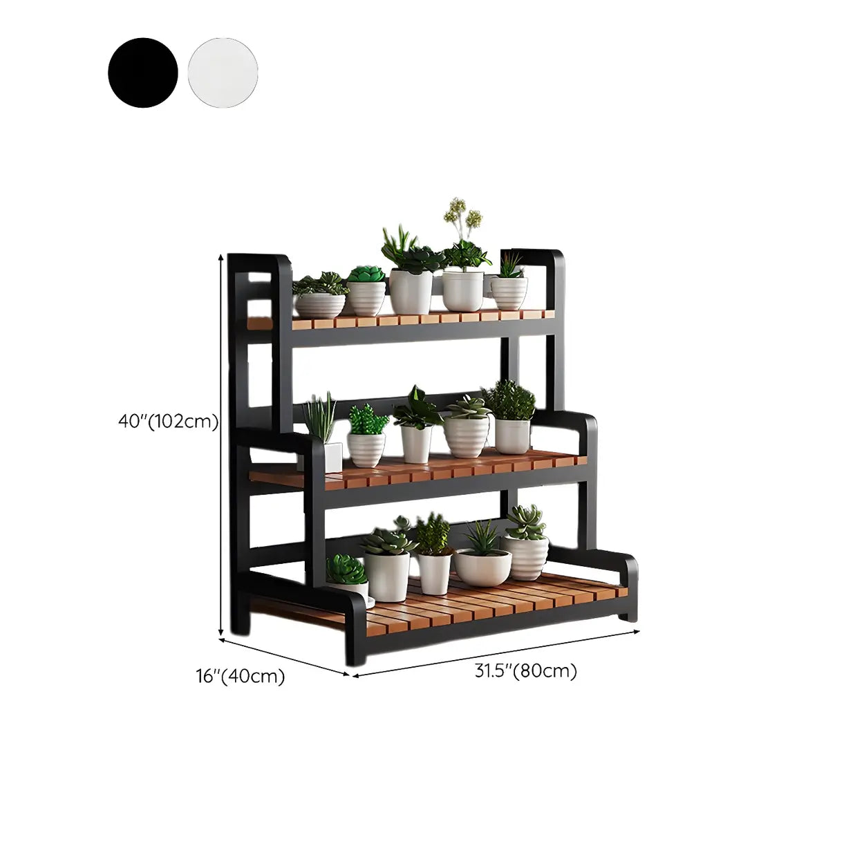 Zwarte Houten Plantenstandaard met 3 Lagen en Optionele Wielen – Rechthoekige Plantentafel voor Binnen | Restfield