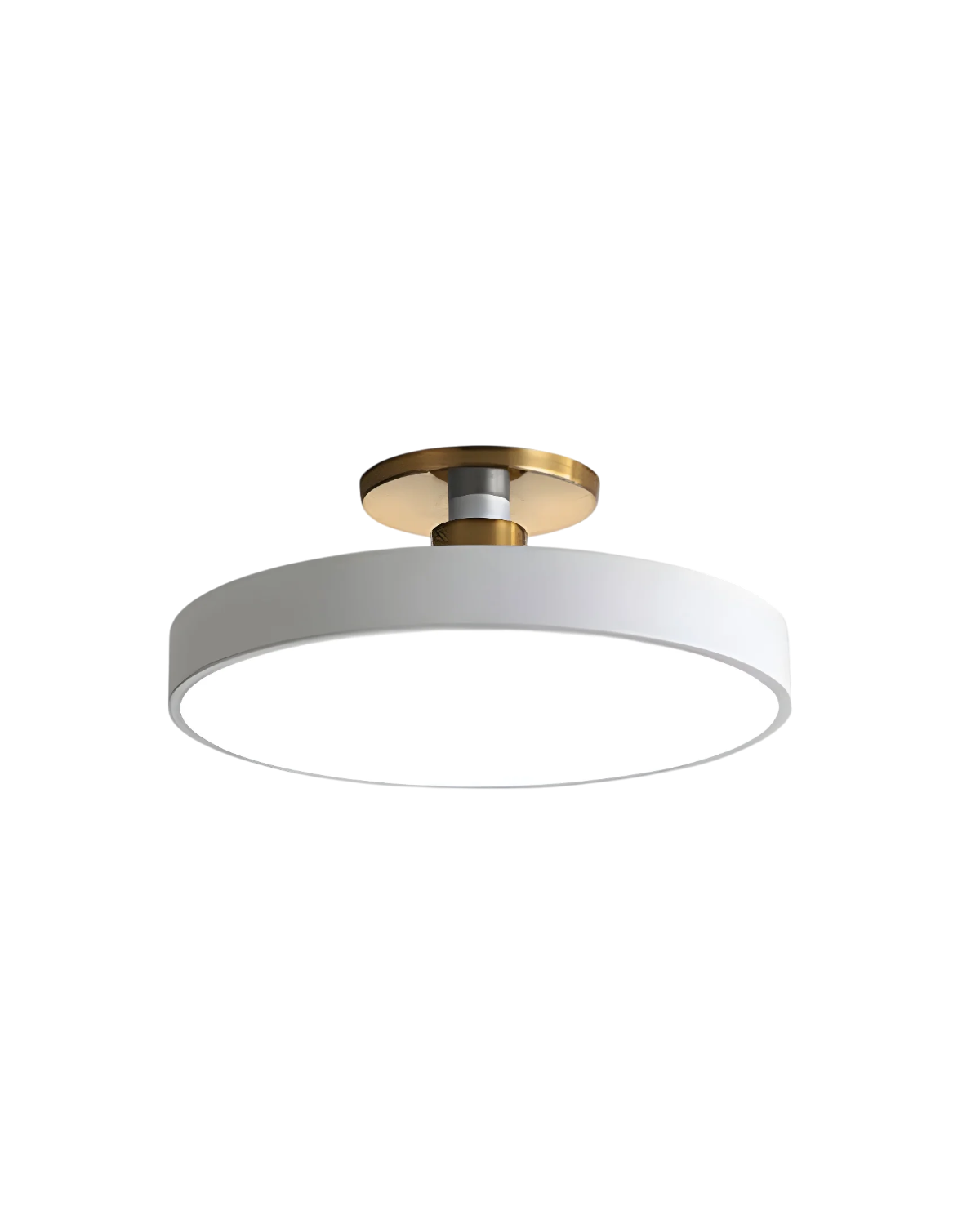 Moderne ronde plafondlamp met goud detail en acryl diffuser – minimalistische semi flush design verlichting voor woonkamer en slaapkamer | Restfield