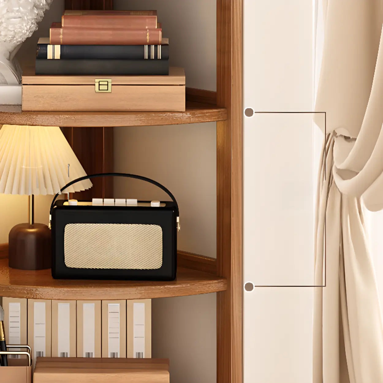 Verticale Open Hoek Boekenkast van Massief Hout met Natuurlijke Afwerking voor Woonkamer en Slaapkamer | Restfield