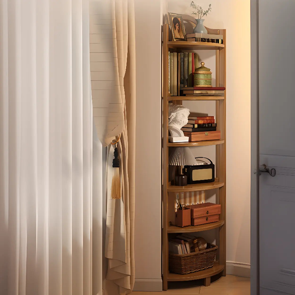 Verticale Open Hoek Boekenkast van Massief Hout met Natuurlijke Afwerking voor Woonkamer en Slaapkamer | Restfield