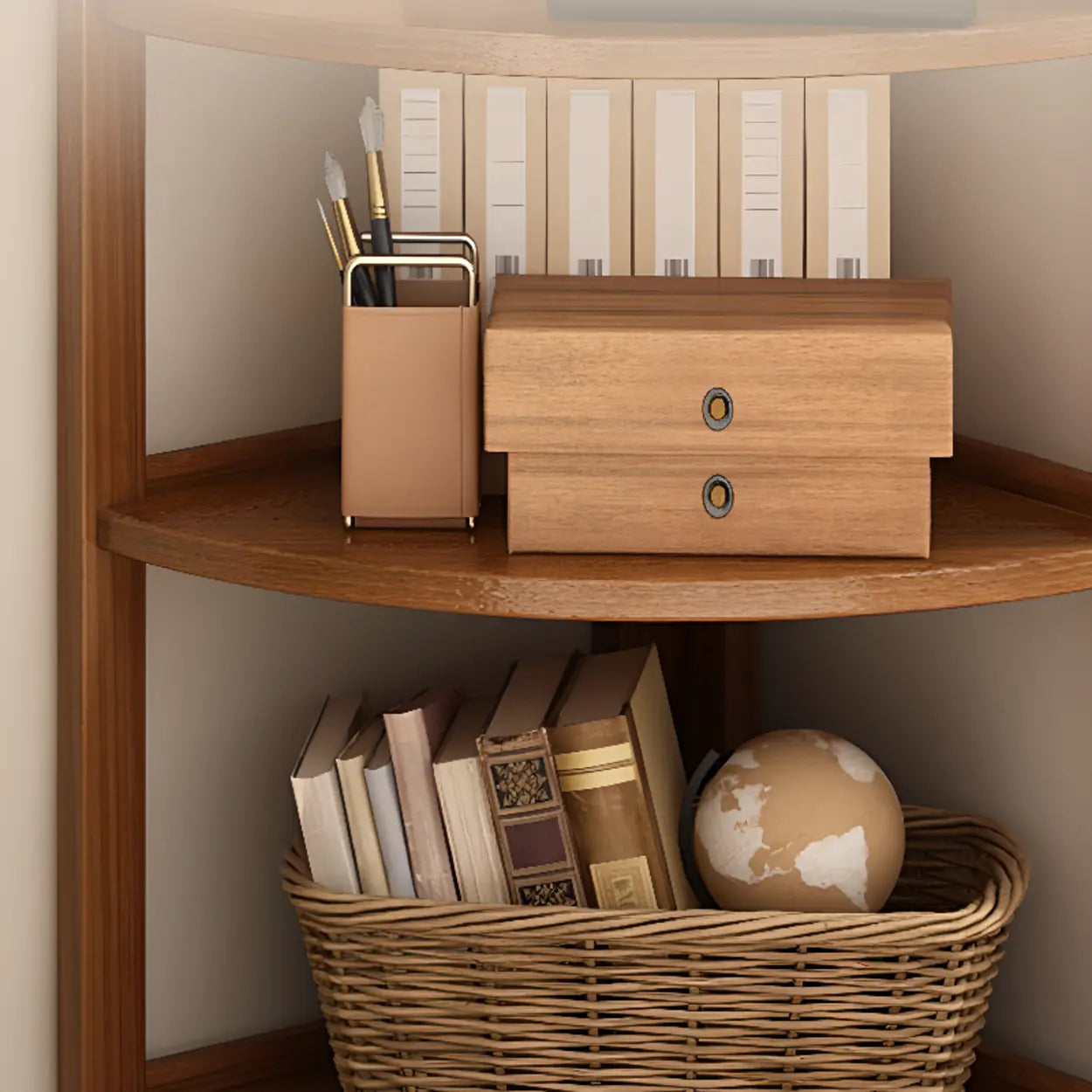 Verticale Open Hoek Boekenkast van Massief Hout met Natuurlijke Afwerking voor Woonkamer en Slaapkamer | Restfield