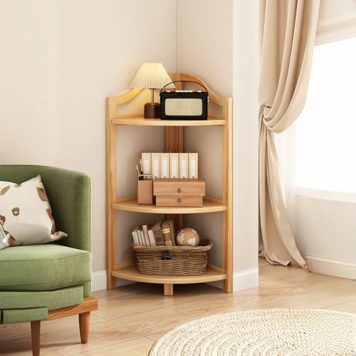 Verticale Open Hoek Boekenkast van Massief Hout met Natuurlijke Afwerking voor Woonkamer en Slaapkamer | Restfield