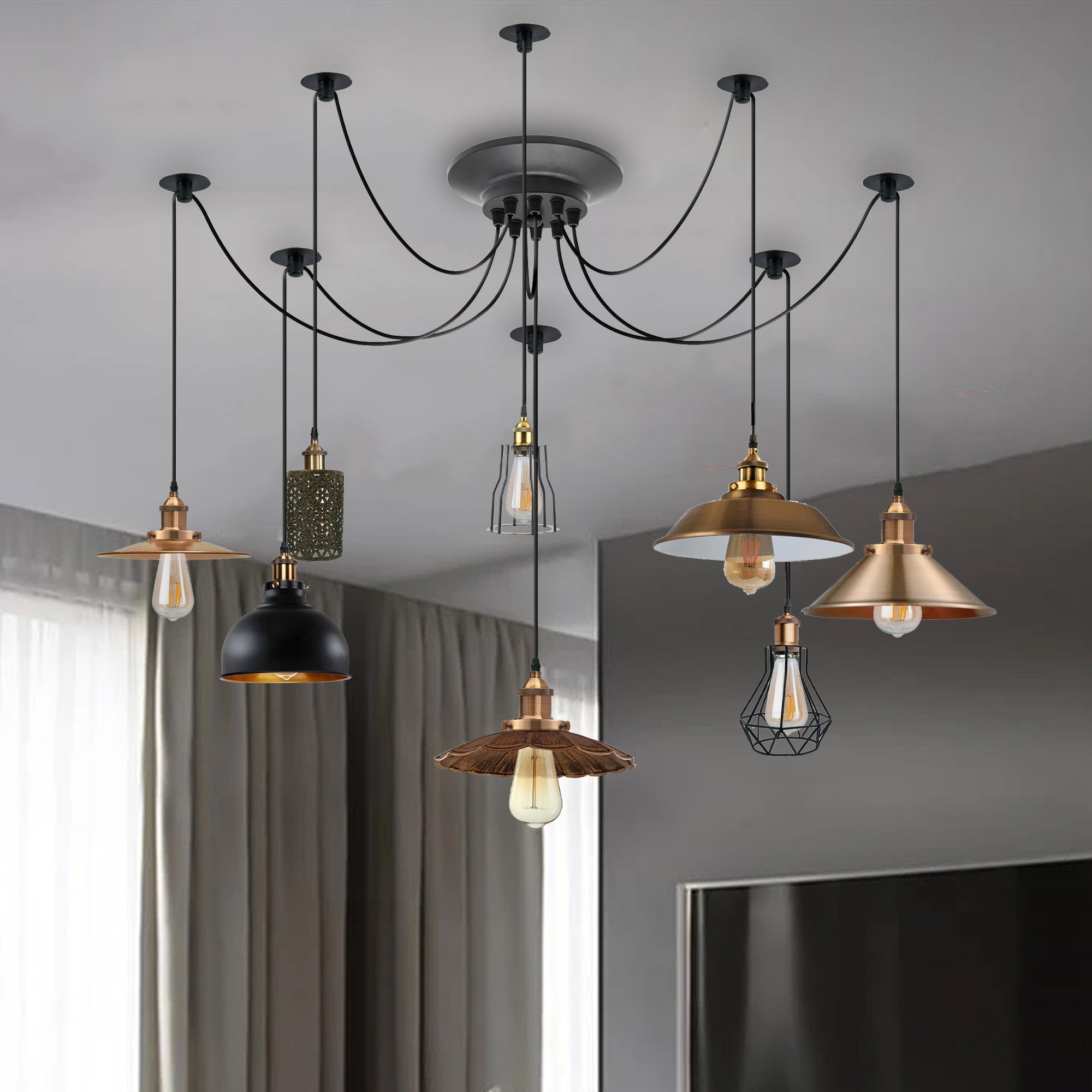 Hanglamp Spin Vintage Metaal Dimbaar E27 Meerkoppig Industrieel Sfeerverlichting Woonkamer