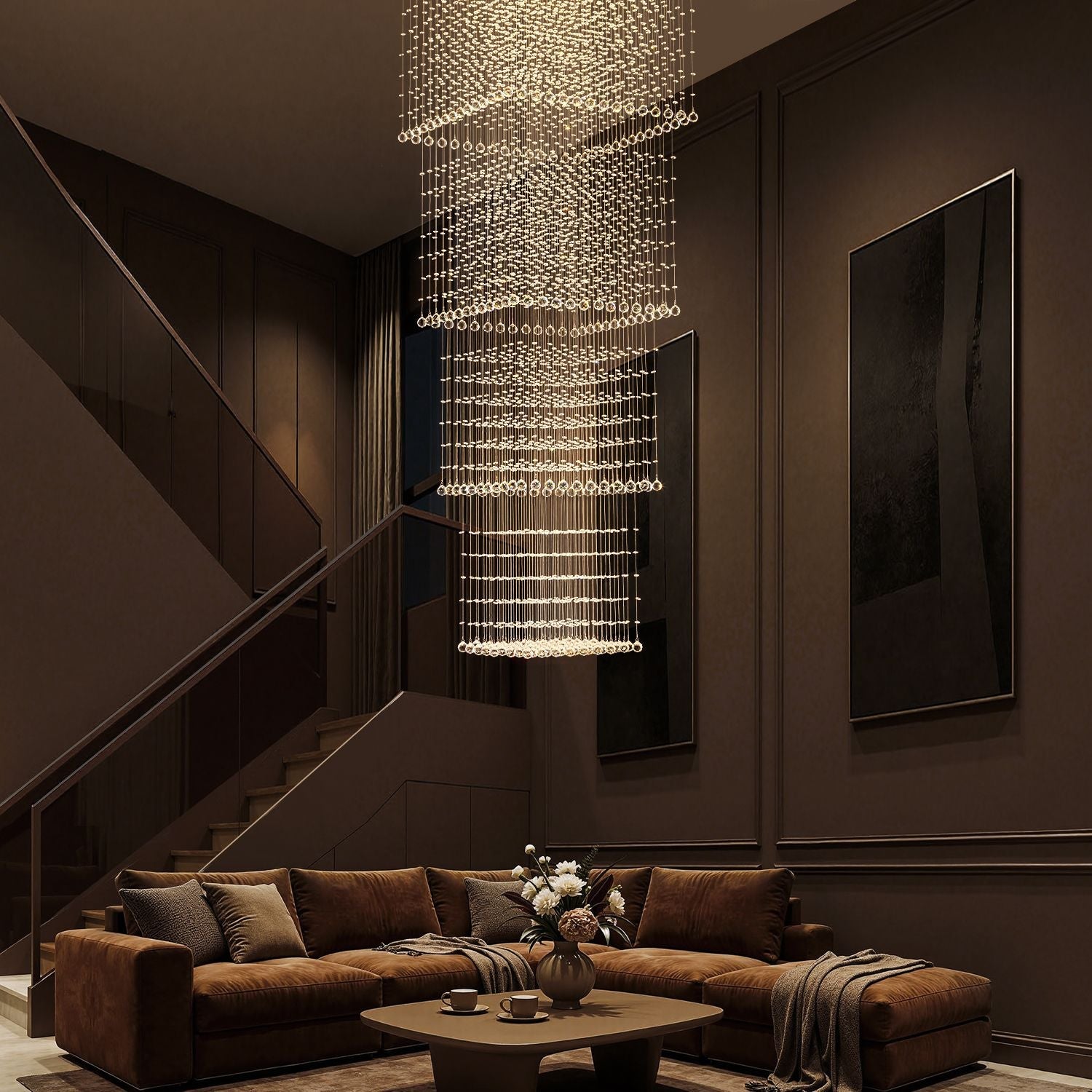 Kristallen Kroonluchter Vierkant Trap Woonkamer Regendruppel Chroom GU10 Modern Luxe | Restfield